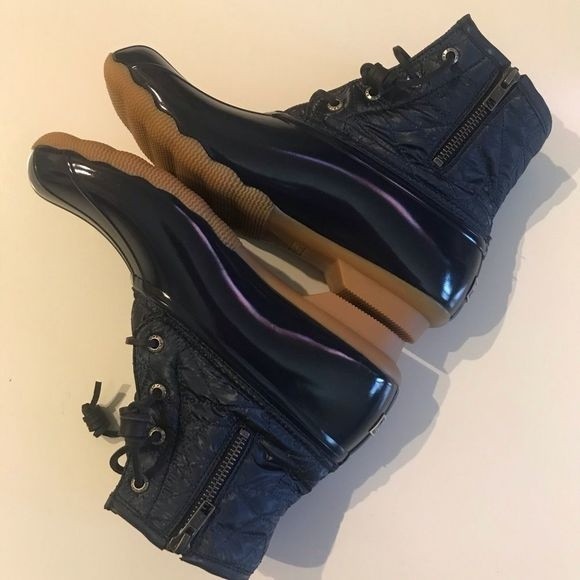 SPERRY Duck Boots Nylon Quilted Saltwater Navy STS-82681 Size 8 - Picture 2 of 10